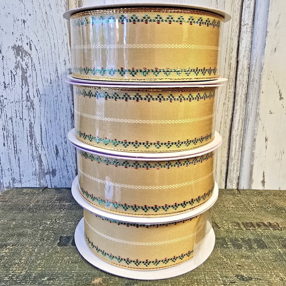 Paper Mart Wired Ribbon Lot of 4 Gold Red Green Holiday 1.5" x 25 yards NEW